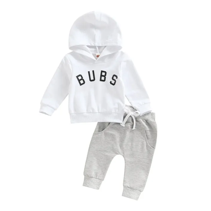 Boys' cotton letter printed hoodie trousers suit in dark brown, long sleeves, suitable for heights 70-110cm