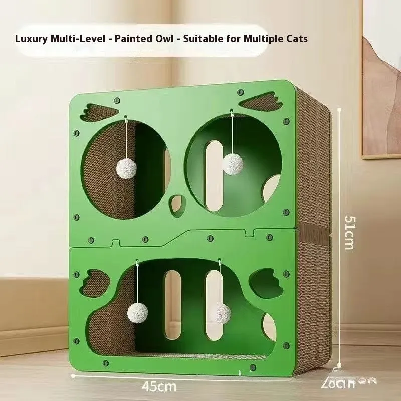 Double-layer cat scratching board with integrated cat nest in one of six available style variations