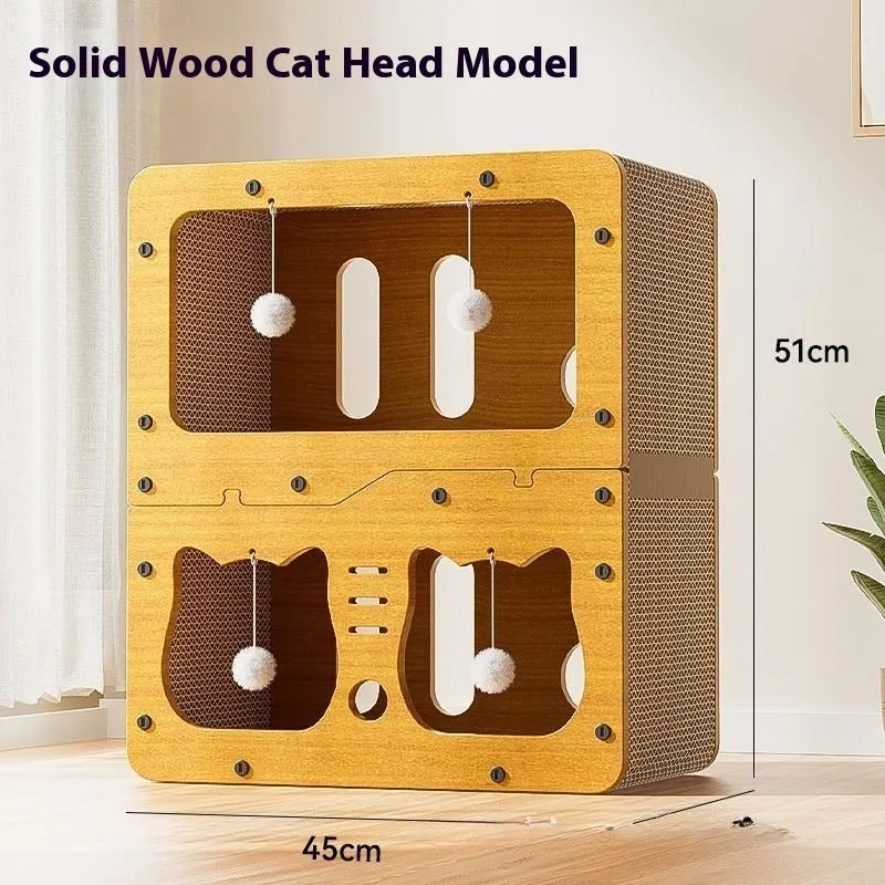 Double-layer cat scratching board with integrated cat nest in one of six available style variations