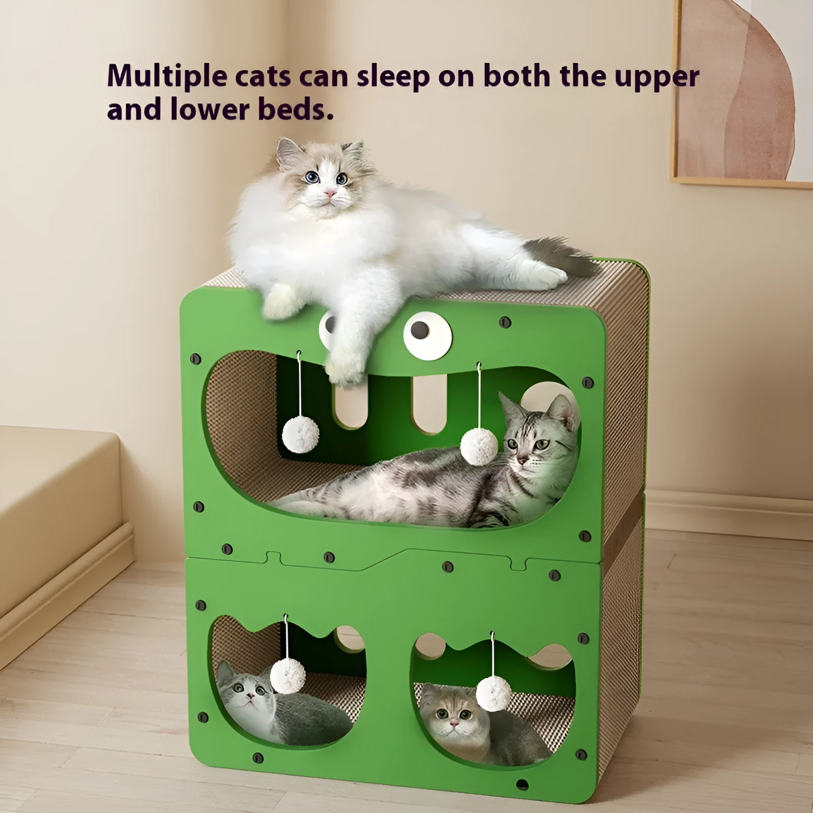 Double-layer cat scratching board with integrated cat nest in one of six available style variations