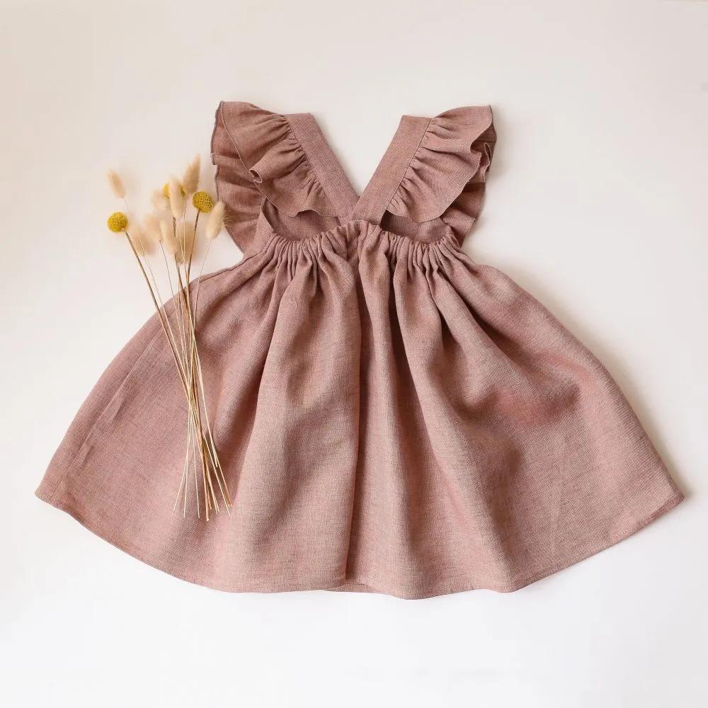 Baby girl's summer strap dress in green solid colour with A-line skirt and cotton lining