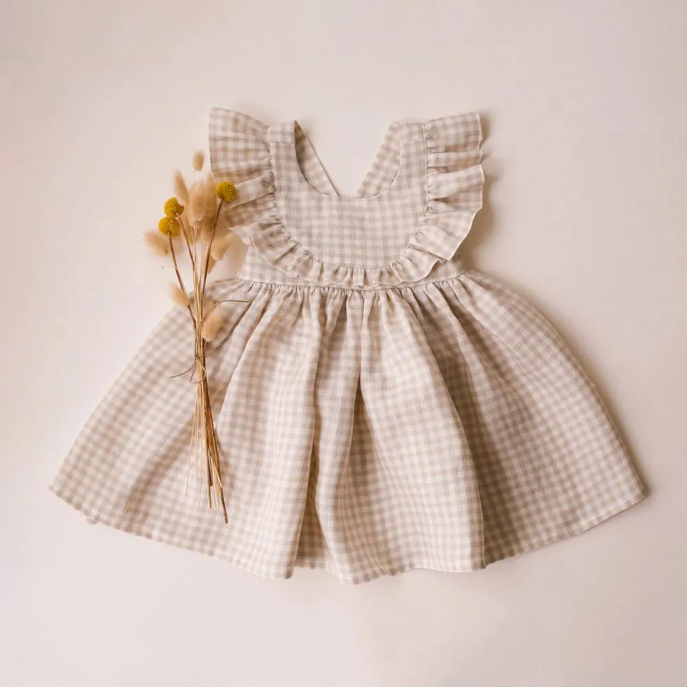 Baby girl's summer strap dress in green solid colour with A-line skirt and cotton lining