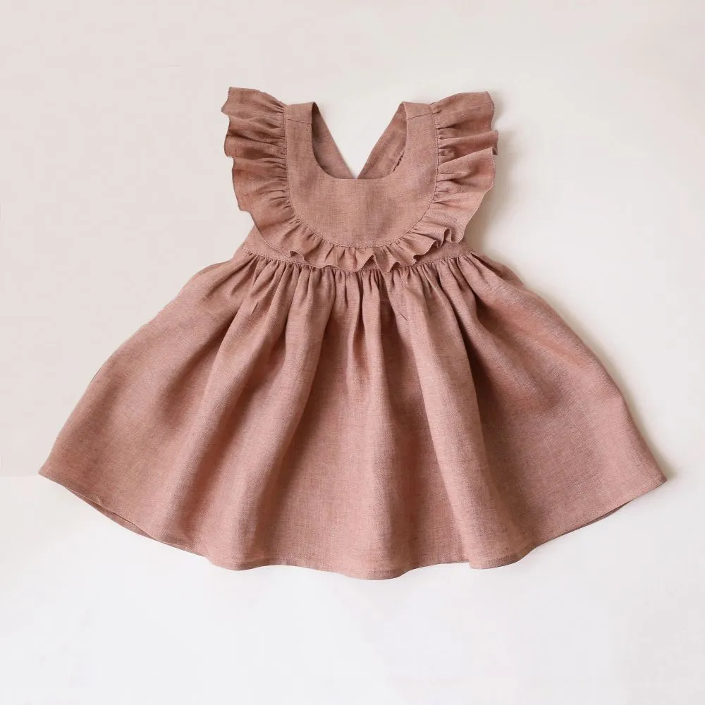 Baby girl's summer strap dress in green solid colour with A-line skirt and cotton lining