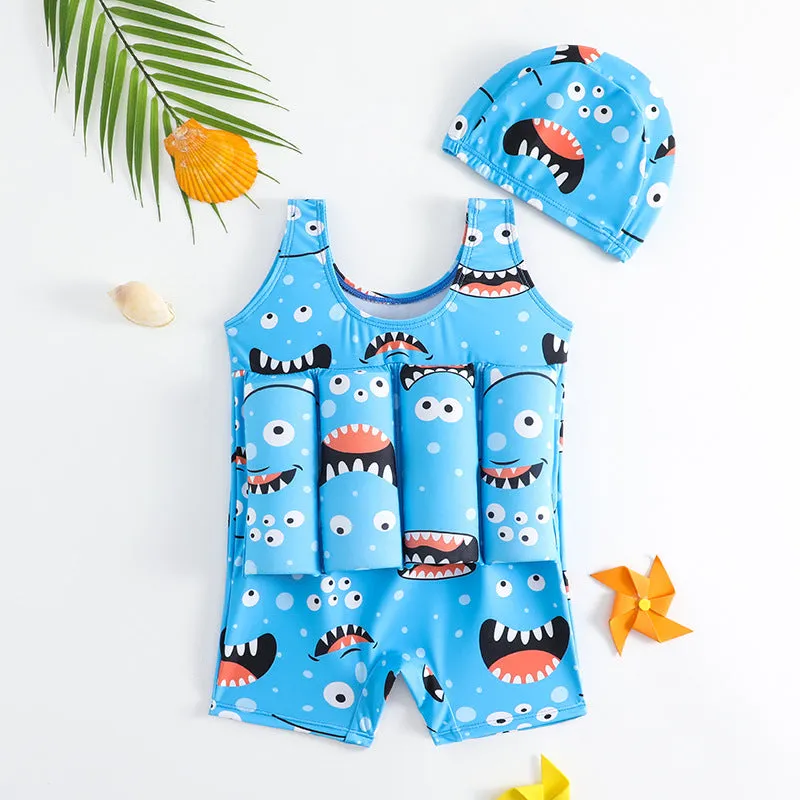Children's buoyancy swimsuit boy's one-piece in Korean-style solid colour, nylon fabric, available in sizes M to XXL