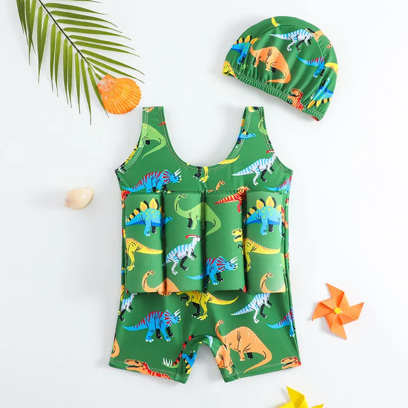 Children's buoyancy swimsuit boy's one-piece in Korean-style solid colour, nylon fabric, available in sizes M to XXL