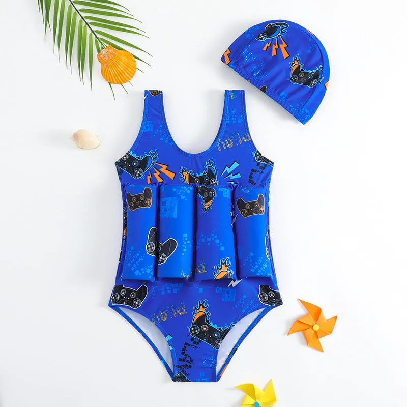 Children's buoyancy swimsuit boy's one-piece in Korean-style solid colour, nylon fabric, available in sizes M to XXL