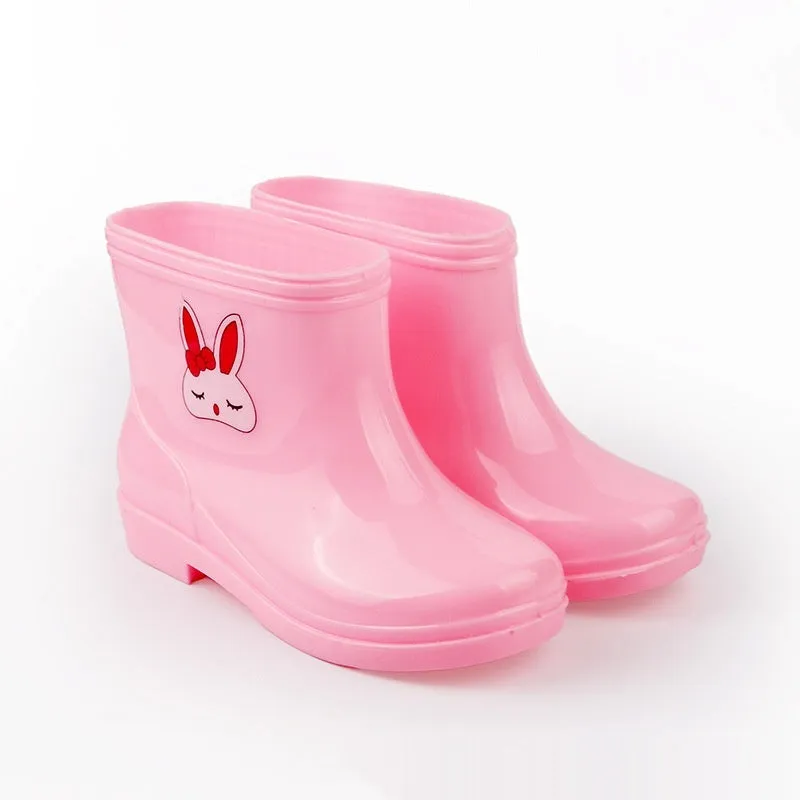 Children's non-slip rain boots in solid colour, plastic upper, mid-calf height, sizes 22-31 yards