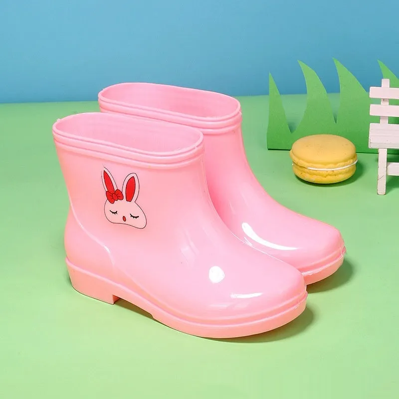 Children's non-slip rain boots in solid colour, plastic upper, mid-calf height, sizes 22-31 yards