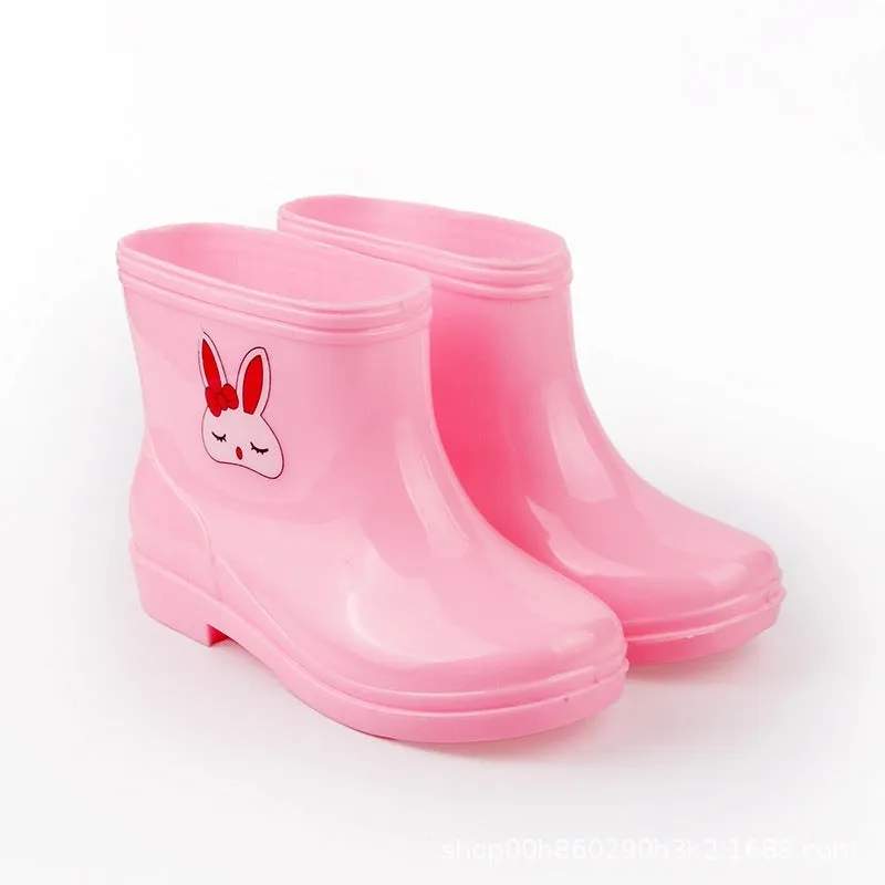 Children's non-slip rain boots in solid colour, plastic upper, mid-calf height, sizes 22-31 yards