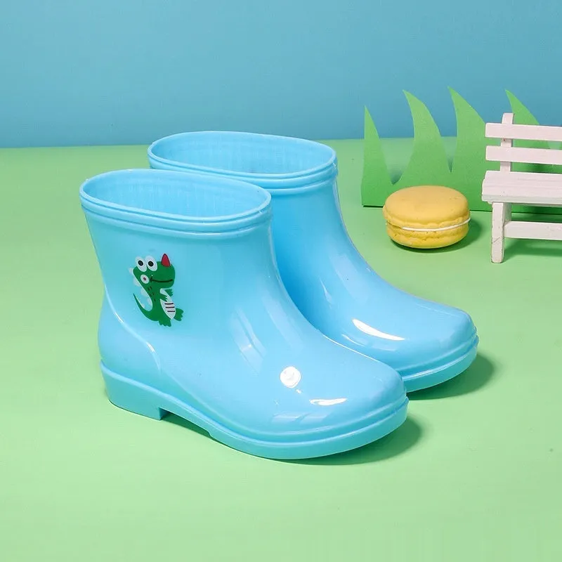 Children's non-slip rain boots in solid colour, plastic upper, mid-calf height, sizes 22-31 yards