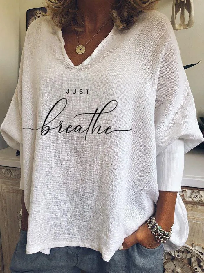 Women's V-neck long sleeve loose top in brushed milk silk fabric with digital printed pattern
