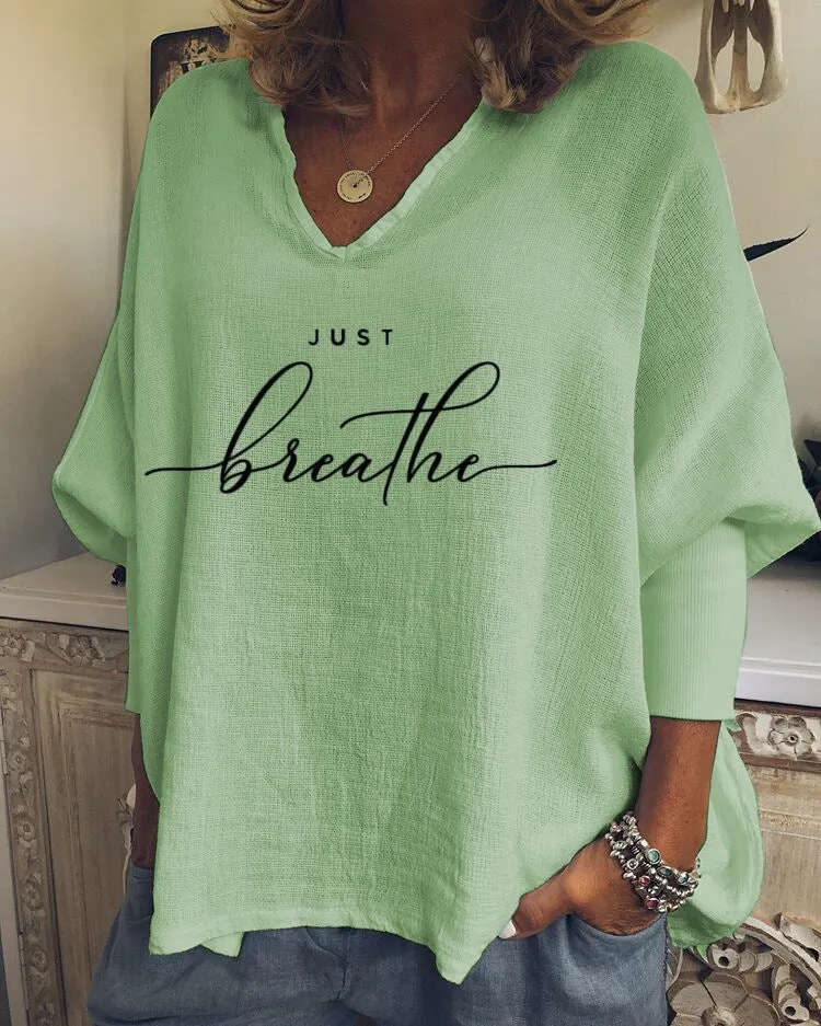Women's V-neck long sleeve loose top in brushed milk silk fabric with digital printed pattern