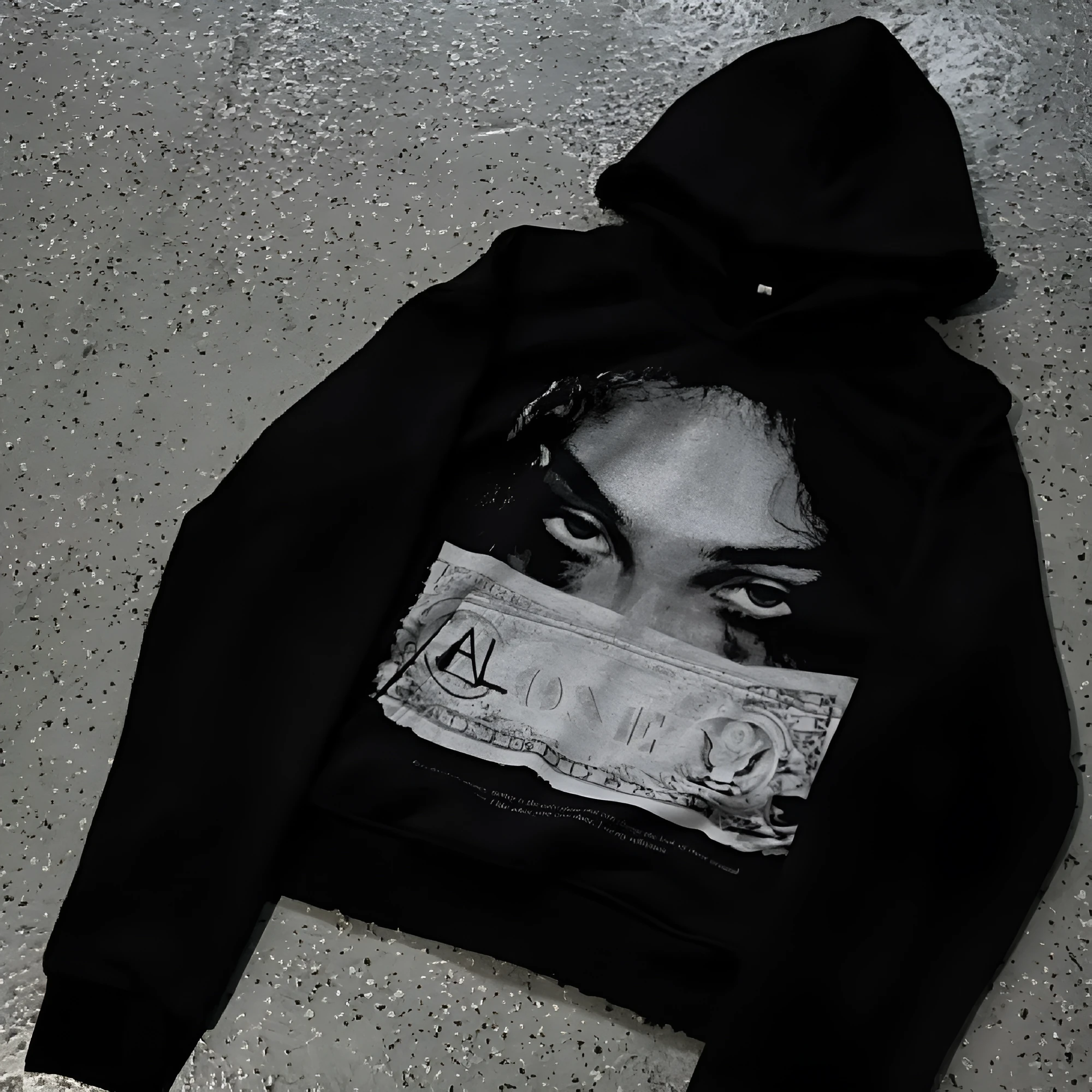 Black women's hooded sweater with cartoon pattern printing in loose fit