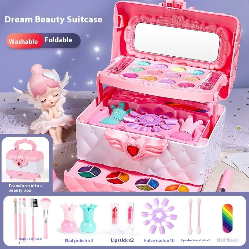Colourful Princess cosmetic bag with plastic makeup toy set for children aged 4-6 years old