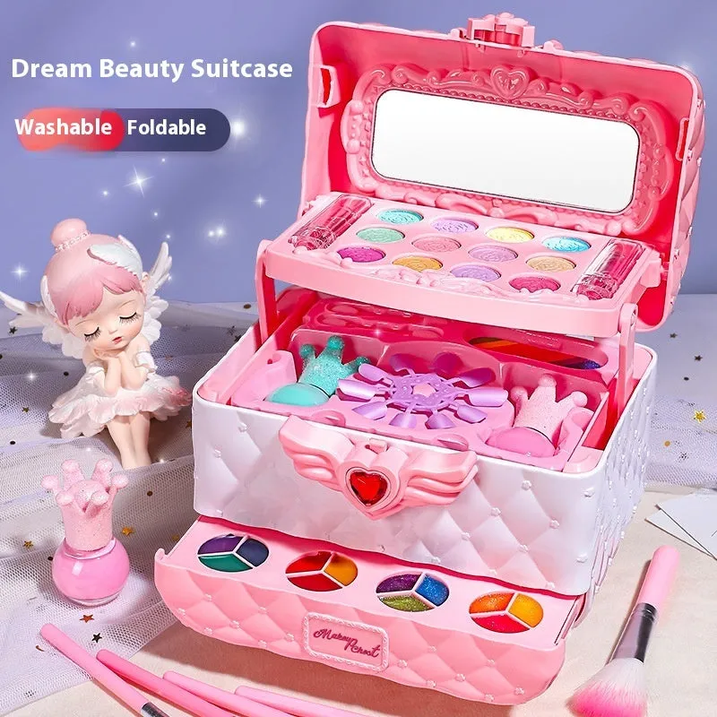 Colourful Princess cosmetic bag with plastic makeup toy set for children aged 4-6 years old