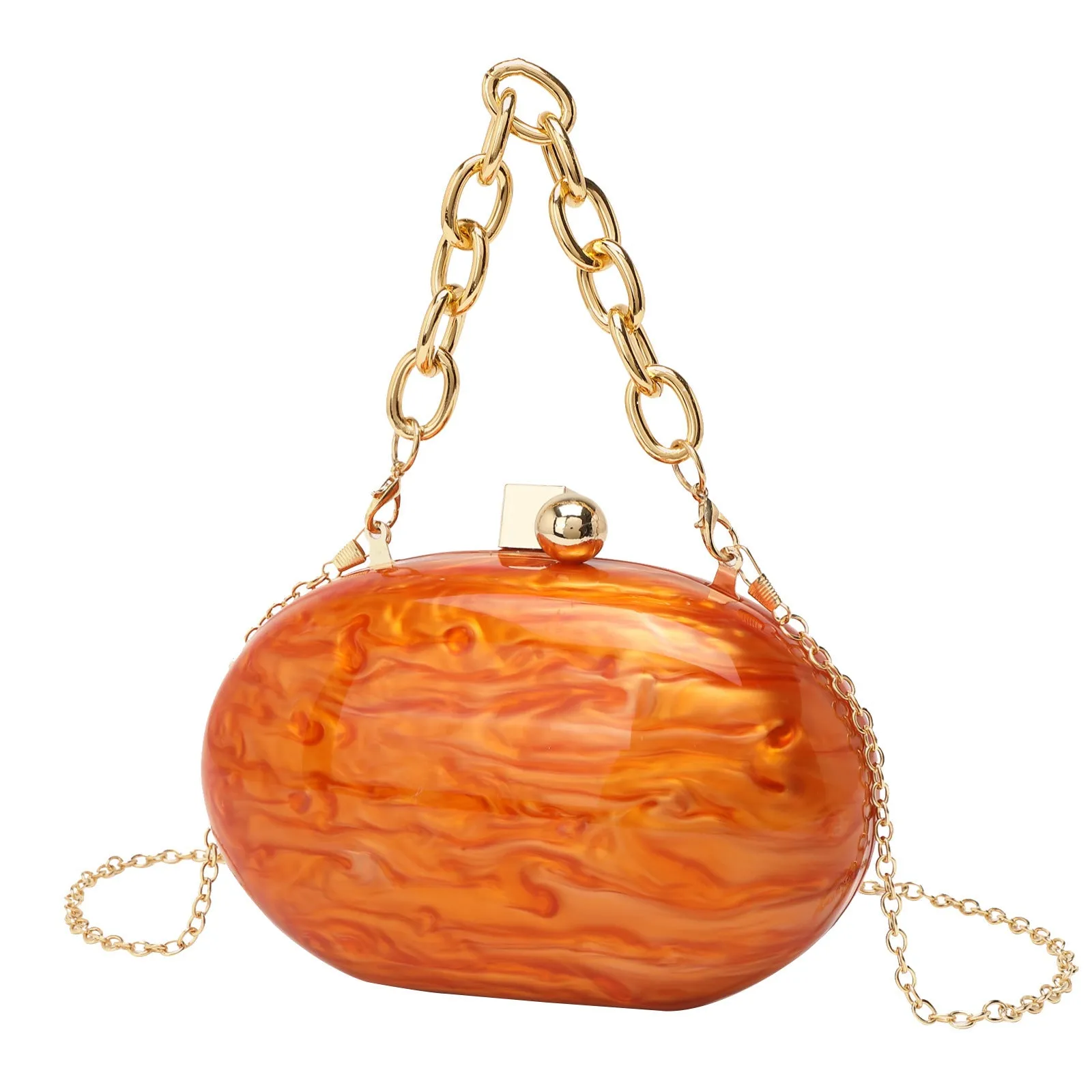 Hard acrylic oval chain crossbody bag with retro design and internal organisation pockets
