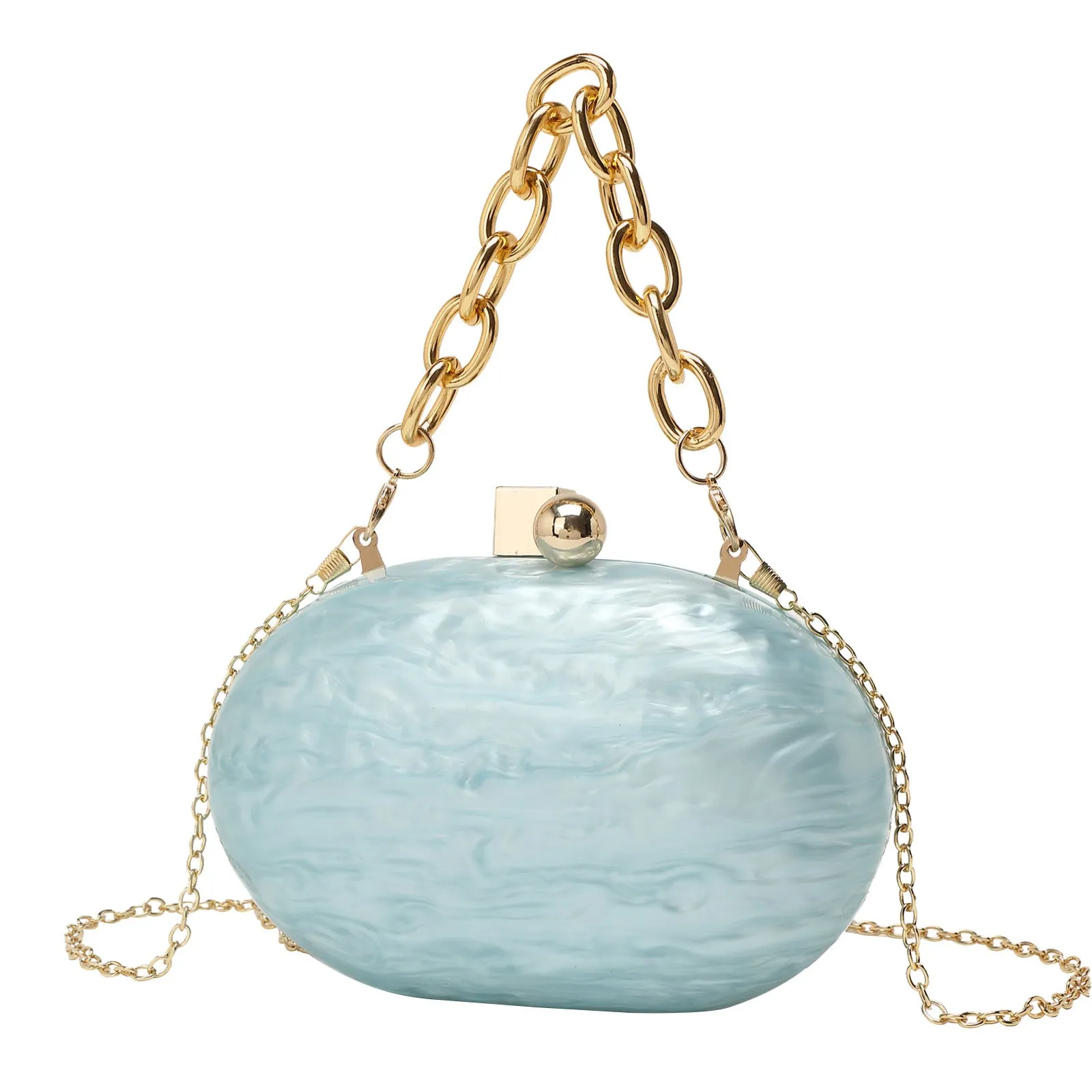 Hard acrylic oval chain crossbody bag with retro design and internal organisation pockets
