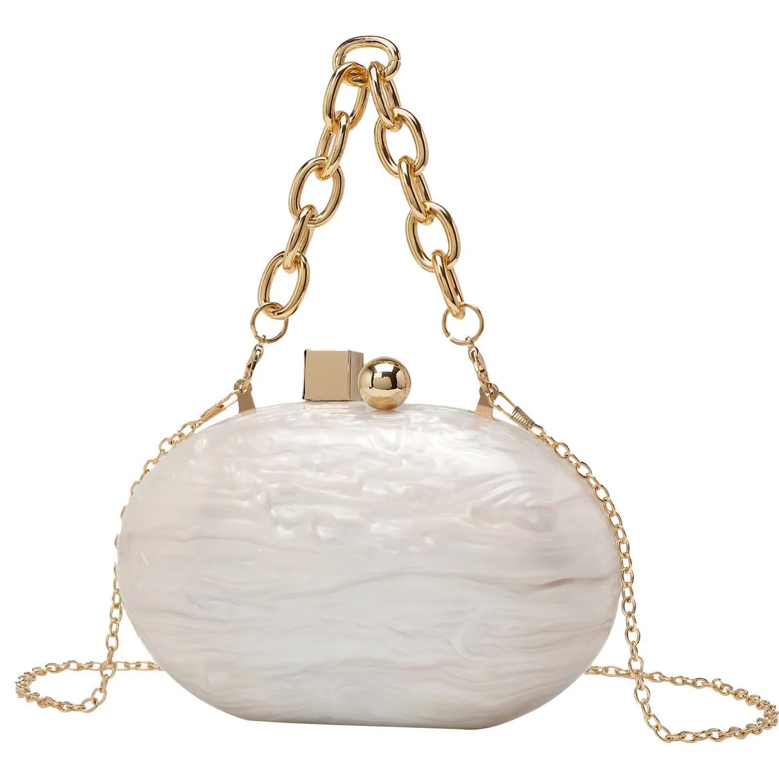 Hard acrylic oval chain crossbody bag with retro design and internal organisation pockets