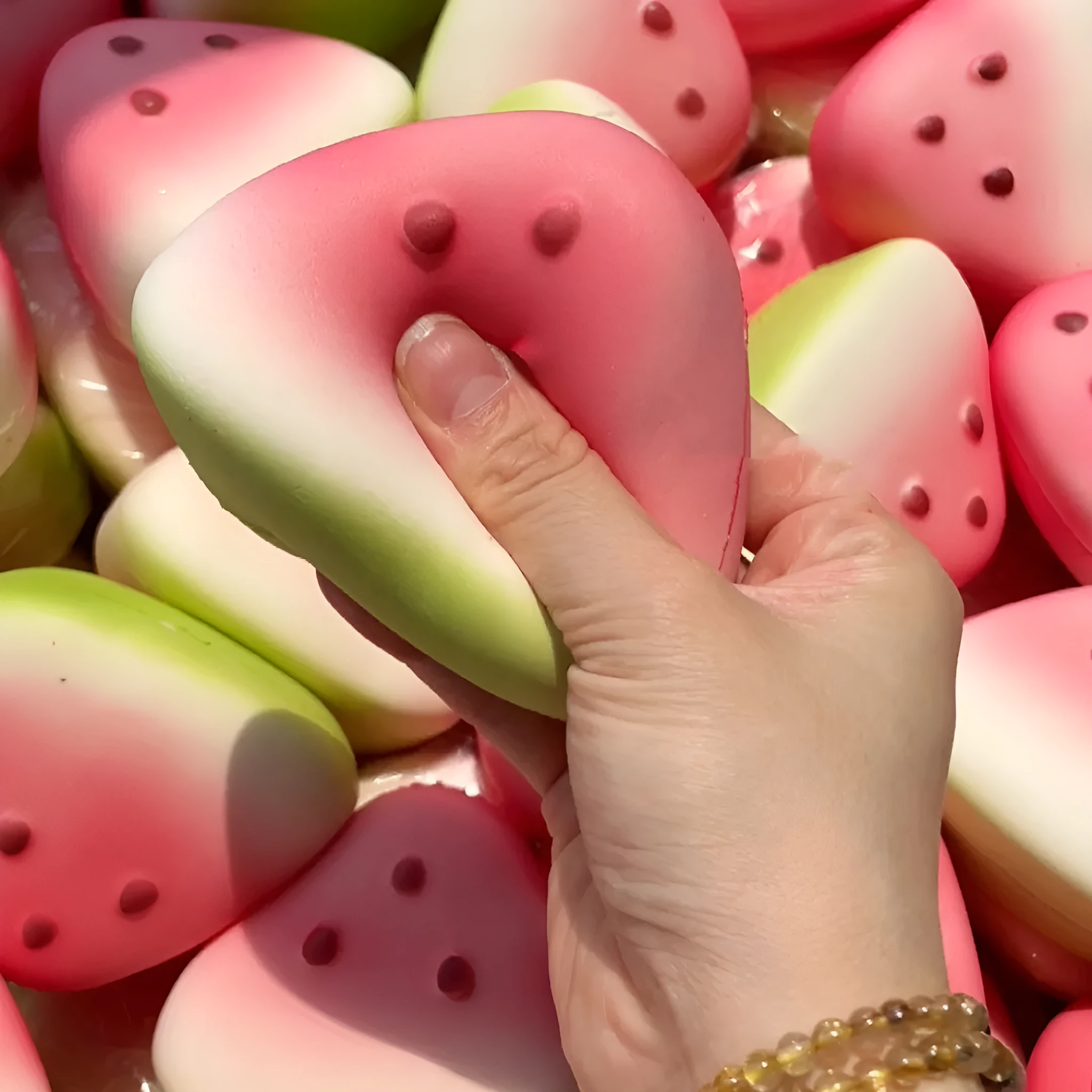 Summer Watermelon Squeezing Toy – plastic stress relief toy in wet soft ice peel watermelon colour