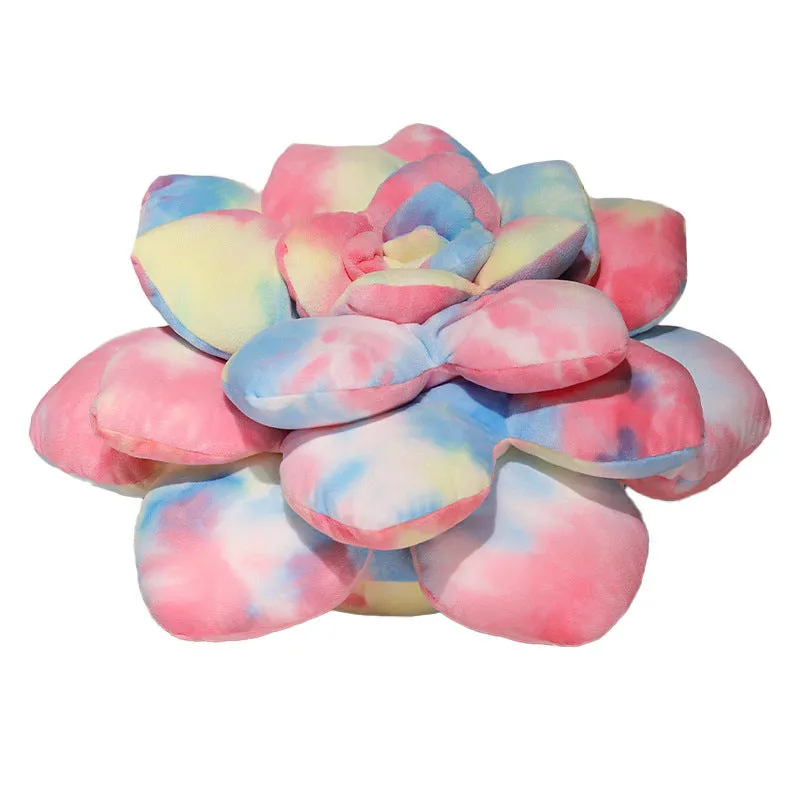 Cartoon tie-dyed succulent shaped plush pillow in green tones with soft fabric finish, 35cm height