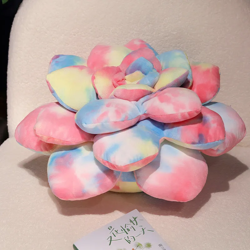 Cartoon tie-dyed succulent shaped plush pillow in green tones with soft fabric finish, 35cm height