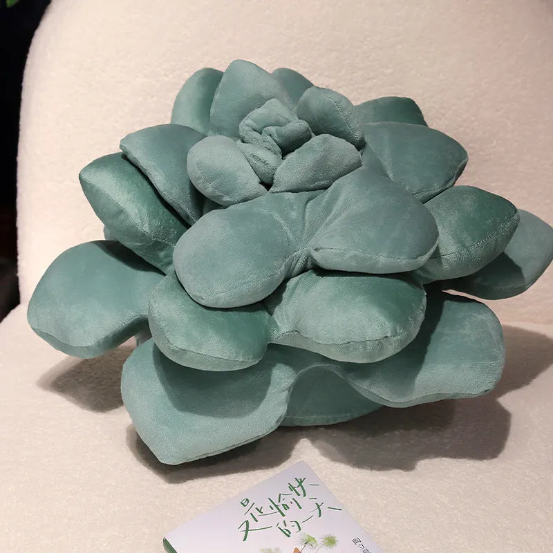 Cartoon tie-dyed succulent shaped plush pillow in green tones with soft fabric finish, 35cm height