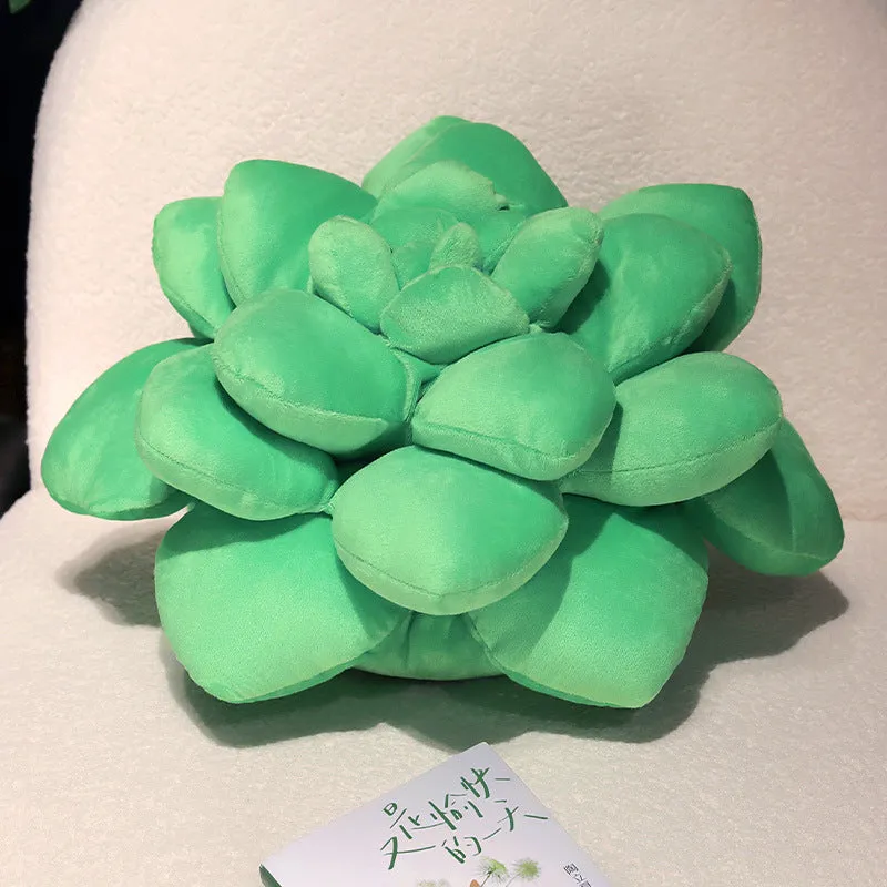 Cartoon tie-dyed succulent shaped plush pillow in green tones with soft fabric finish, 35cm height