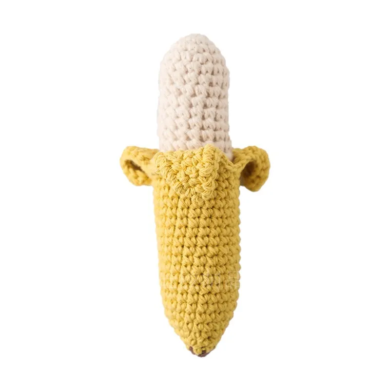 Wooden fruit rattle toy in banana colour for newborn grasping and sensory play