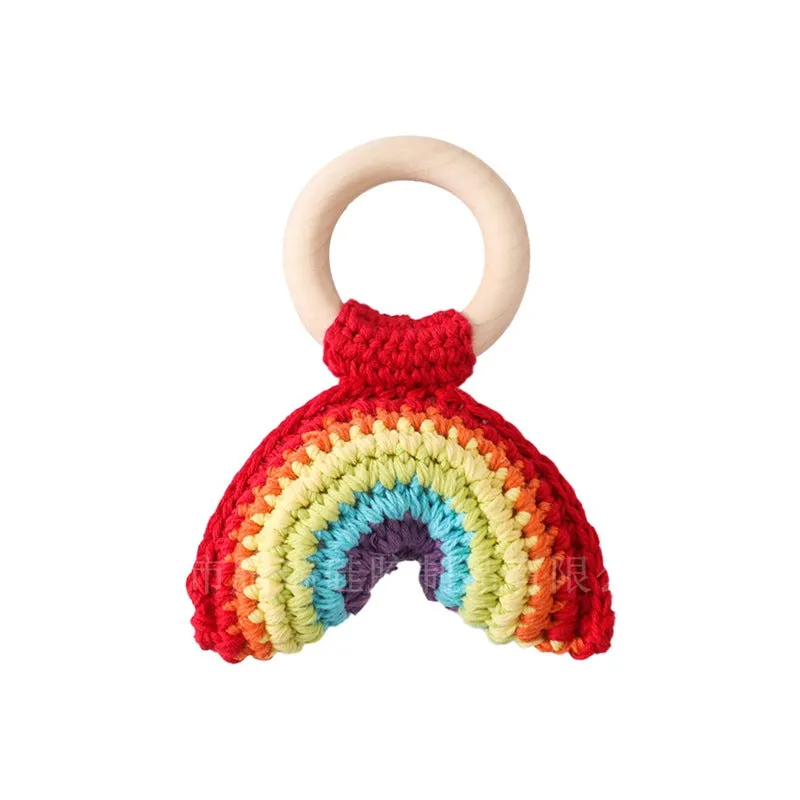 Wooden fruit rattle toy in banana colour for newborn grasping and sensory play