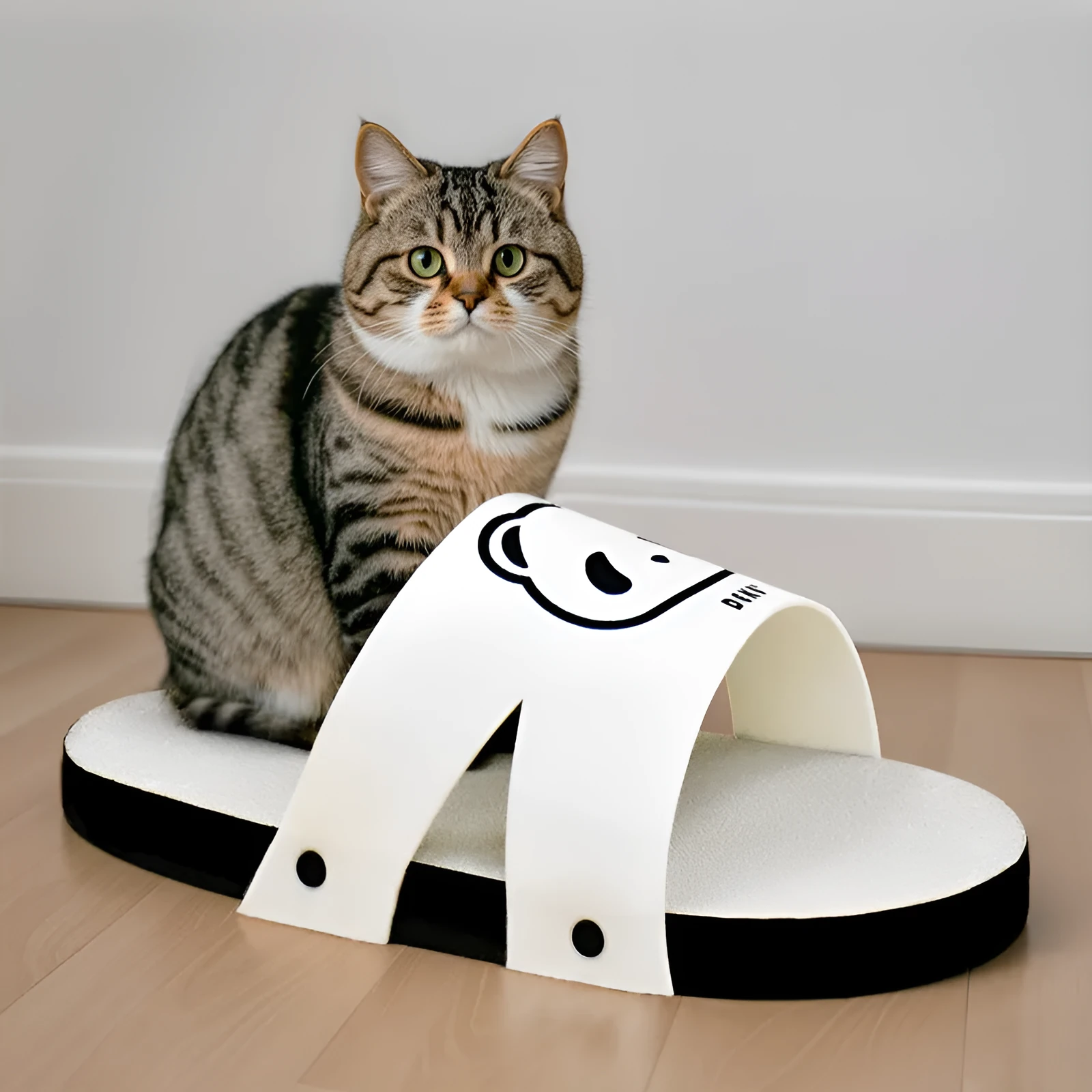 White slipper style corrugated paper cat scratch board for claw sharpening