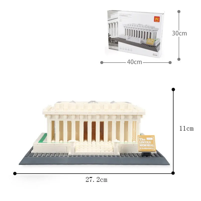 World famous architecture street view small particle plastic building blocks set in colour box showing assembled Burj Khalifa model
