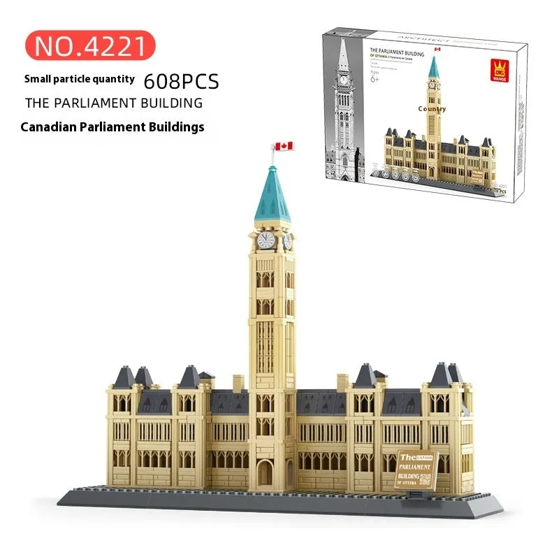 World famous architecture street view small particle plastic building blocks set in colour box showing assembled Burj Khalifa model