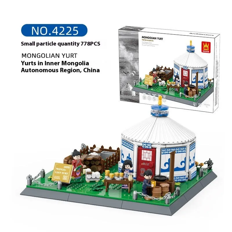 World famous architecture street view small particle plastic building blocks set in colour box showing assembled Burj Khalifa model