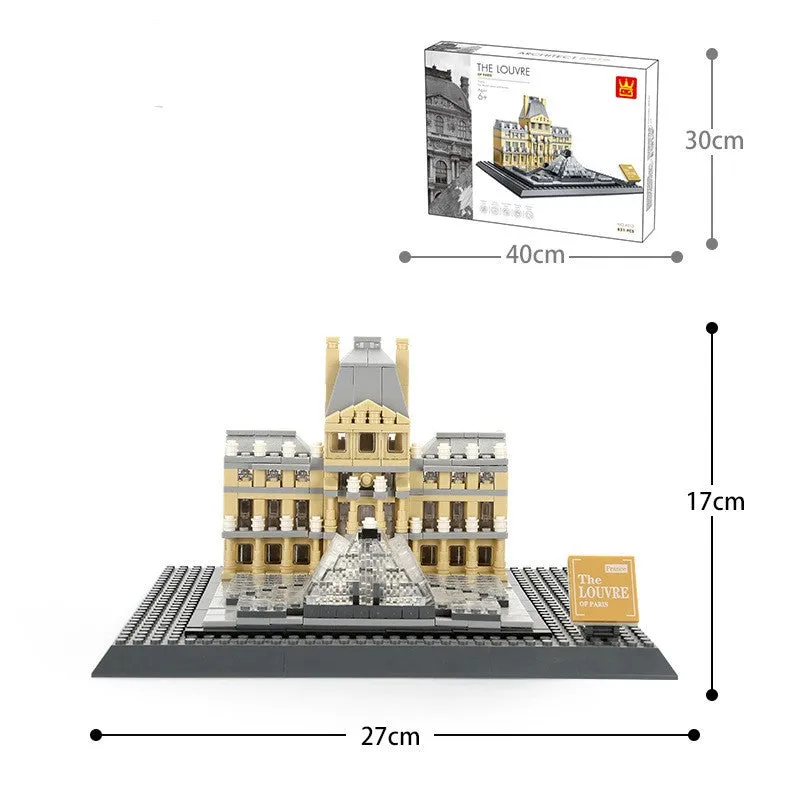 World famous architecture street view small particle plastic building blocks set in colour box showing assembled Burj Khalifa model