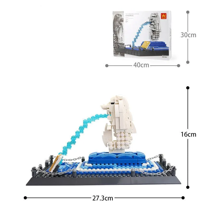 World famous architecture street view small particle plastic building blocks set in colour box showing assembled Burj Khalifa model