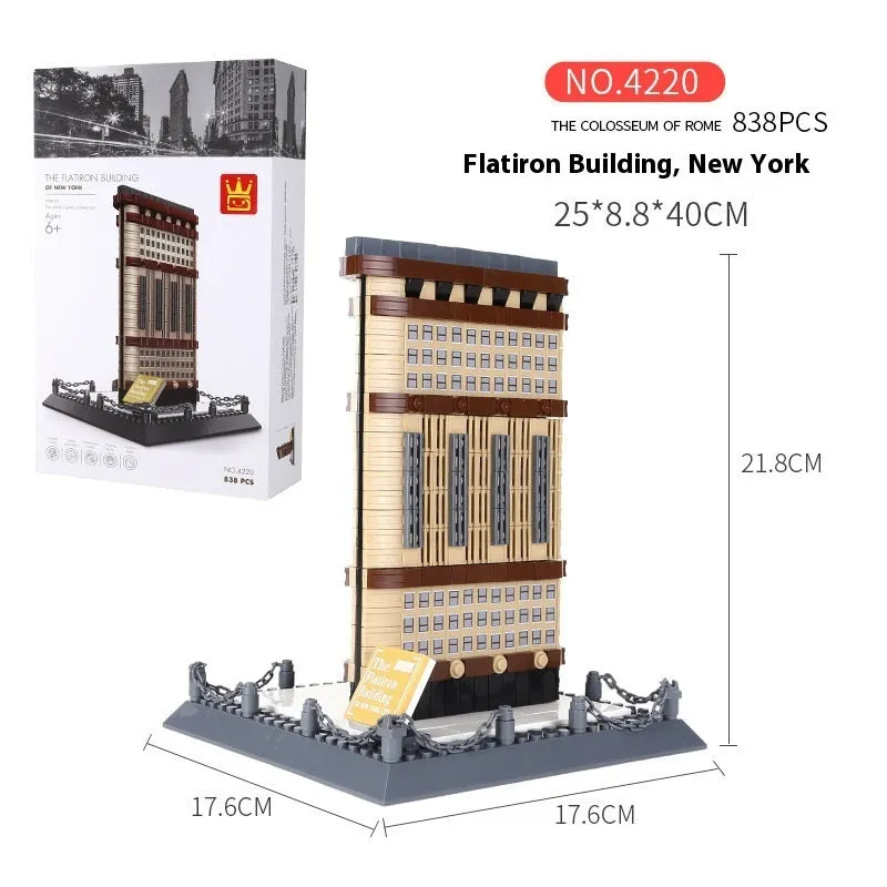 World famous architecture street view small particle plastic building blocks set in colour box showing assembled Burj Khalifa model