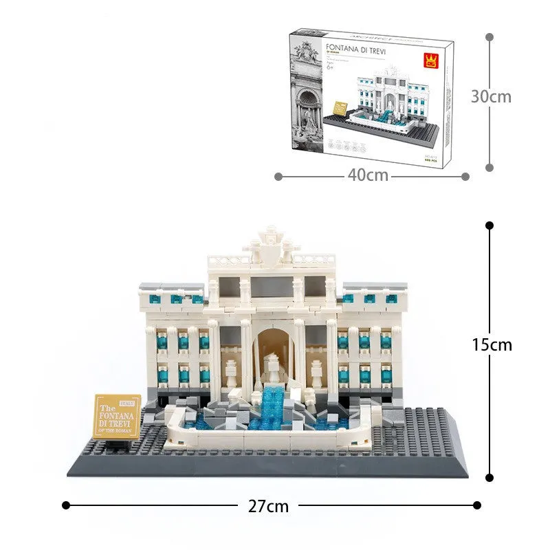 World famous architecture street view small particle plastic building blocks set in colour box showing assembled Burj Khalifa model