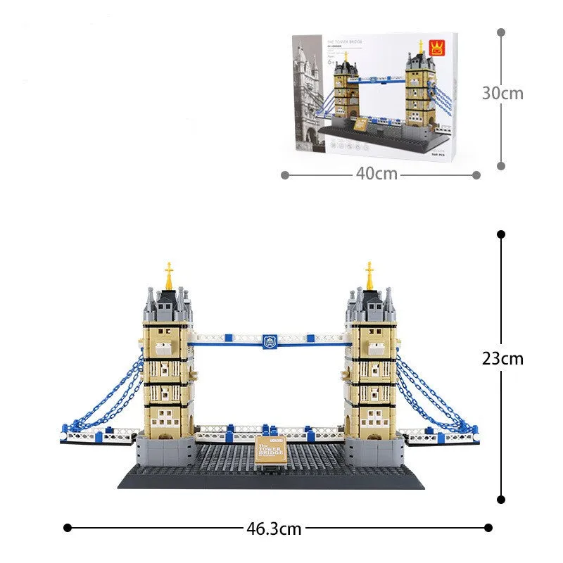 World famous architecture street view small particle plastic building blocks set in colour box showing assembled Burj Khalifa model