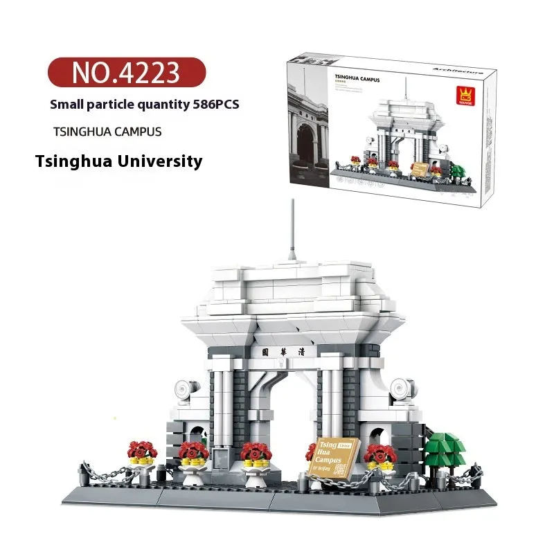 World famous architecture street view small particle plastic building blocks set in colour box showing assembled Burj Khalifa model