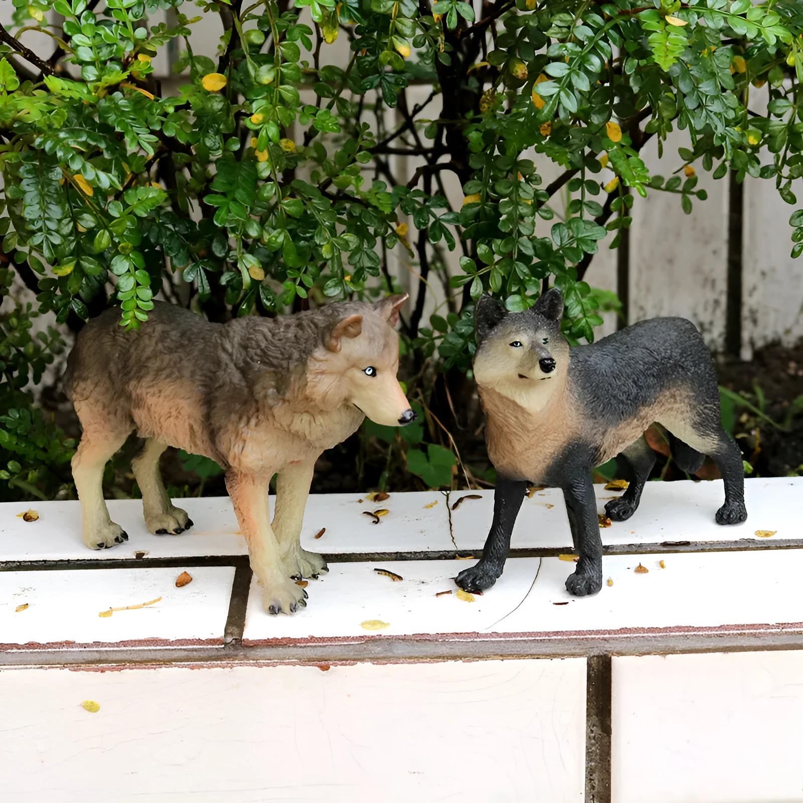 Solid plastic grey wolf animal figure toy in walking pose for children's educational play