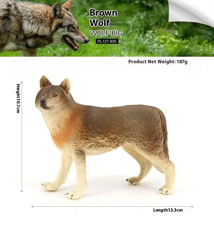 Solid plastic grey wolf animal figure toy in walking pose for children's educational play