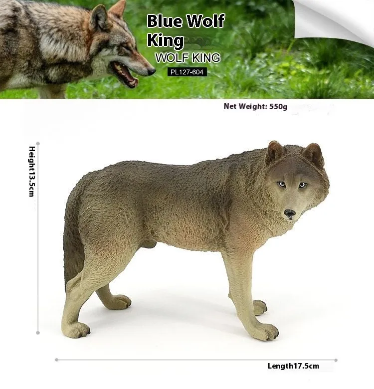 Solid plastic grey wolf animal figure toy in walking pose for children's educational play