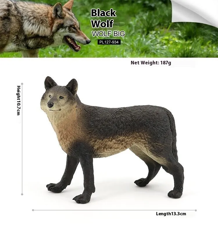 Solid plastic grey wolf animal figure toy in walking pose for children's educational play