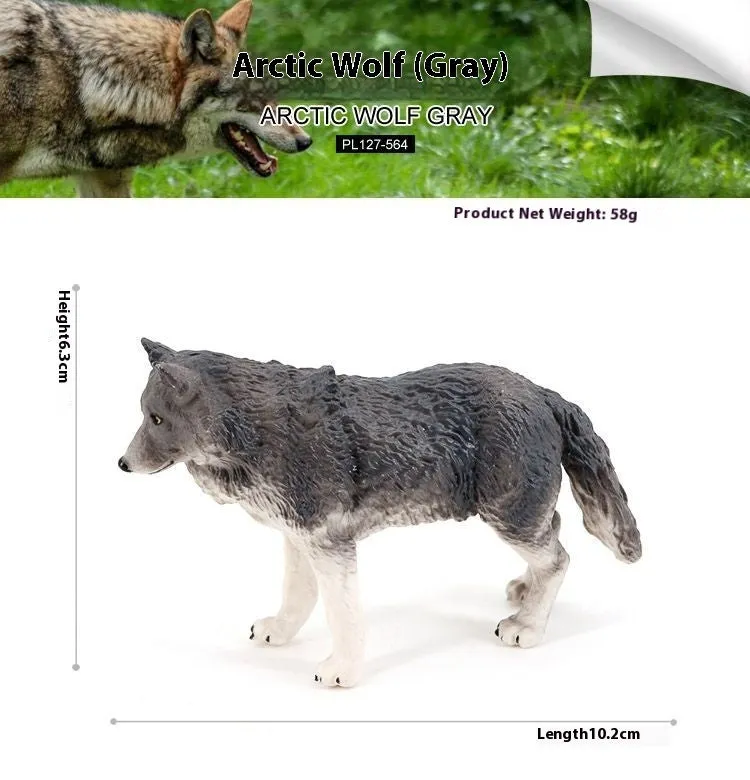 Solid plastic grey wolf animal figure toy in walking pose for children's educational play