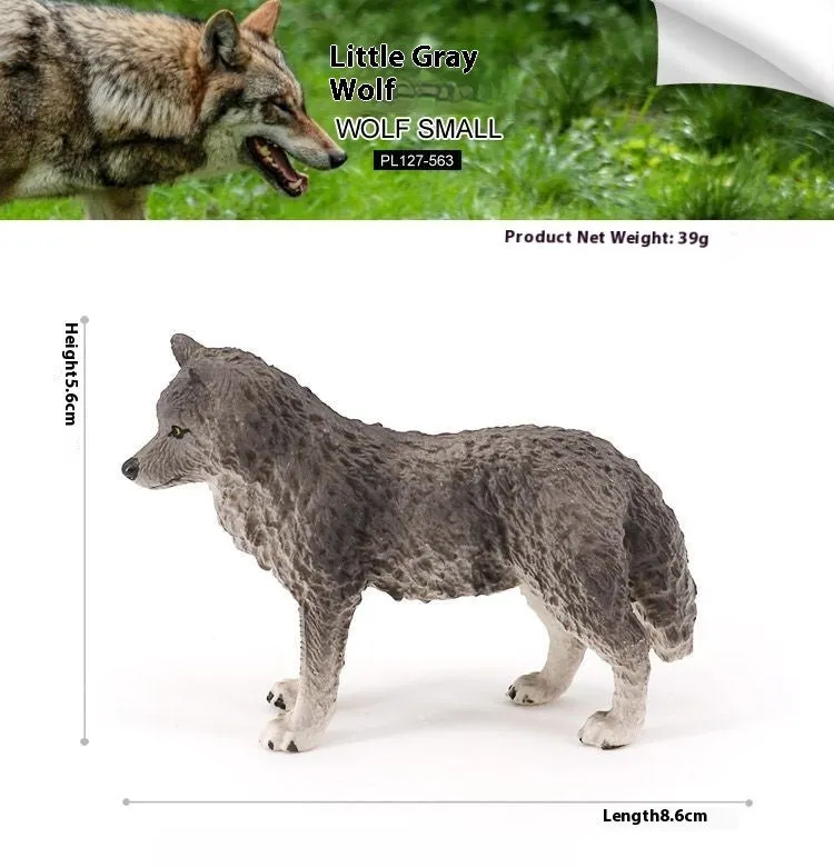 Solid plastic grey wolf animal figure toy in walking pose for children's educational play