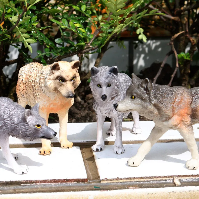 Solid plastic grey wolf animal figure toy in walking pose for children's educational play