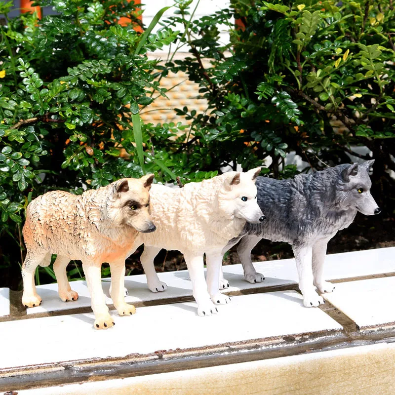 Solid plastic grey wolf animal figure toy in walking pose for children's educational play