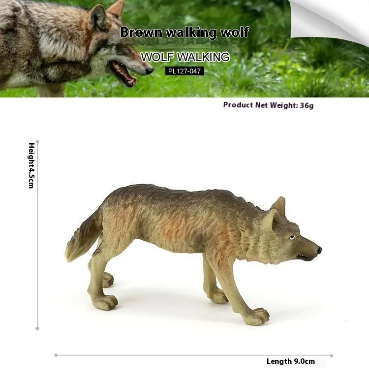 Solid plastic grey wolf animal figure toy in walking pose for children's educational play