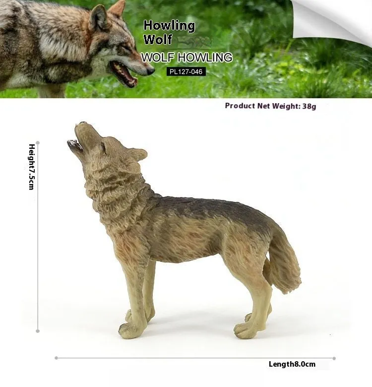 Solid plastic grey wolf animal figure toy in walking pose for children's educational play