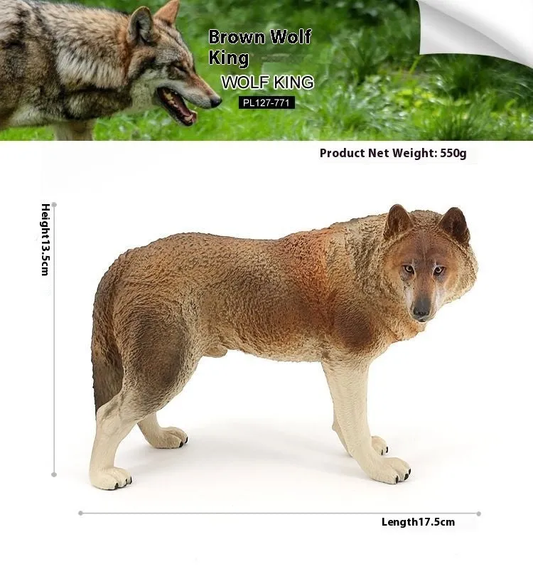 Solid plastic grey wolf animal figure toy in walking pose for children's educational play